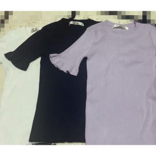 袖フリルリブTシャツ3色セット(Tシャツ(半袖/袖なし))