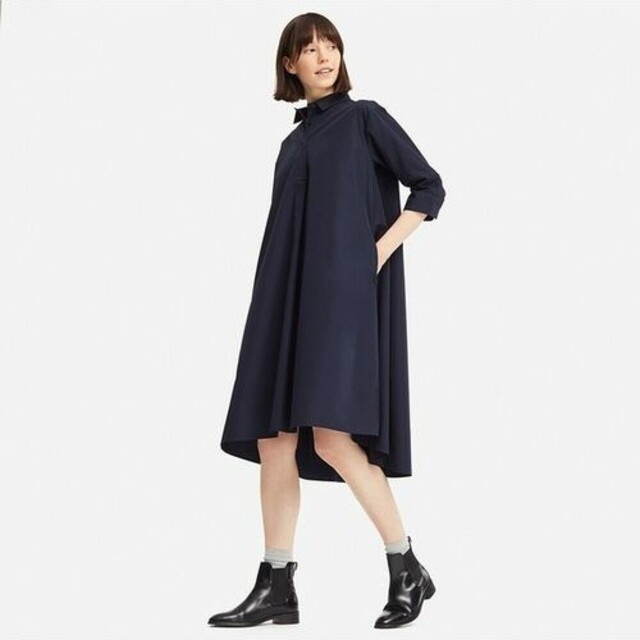 UNIQLO(ユニクロ)の【新品未使用タグ付き】エクストラファインコットンAラインワンピース レディースのワンピース(ロングワンピース/マキシワンピース)の商品写真