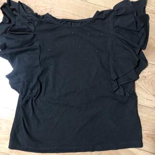 ジーユー(GU)のGU 袖フリル　カットソー　150 黒　ブラック(Tシャツ/カットソー)