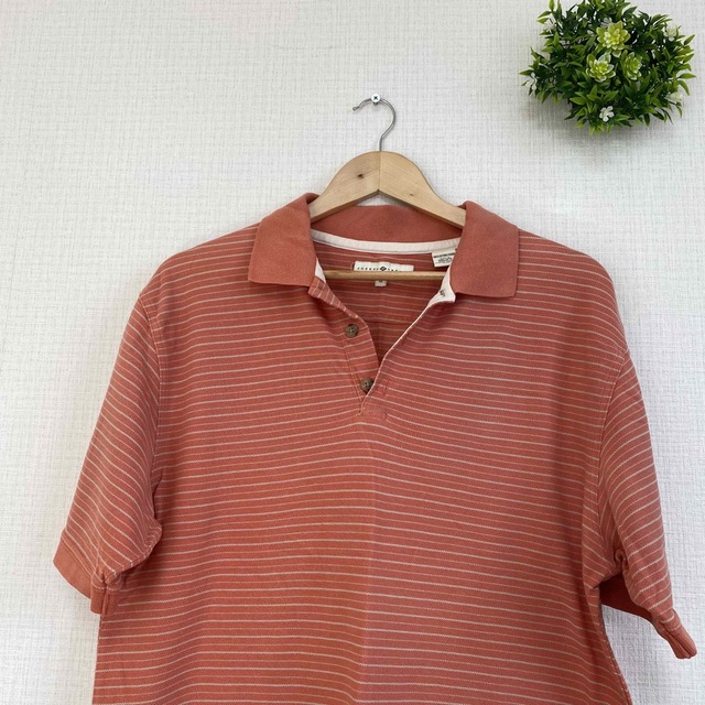 アメリカン　オレンジポロシャツ　古着 Mサイズ　レトロ メンズのトップス(ポロシャツ)の商品写真