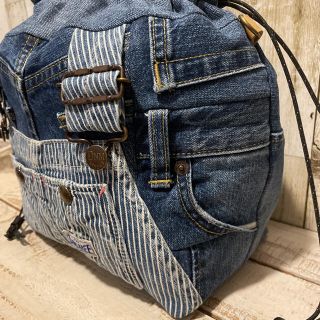 オーバーオール巾着 巾着バッグ ミニポーチ付き デニムリメイク