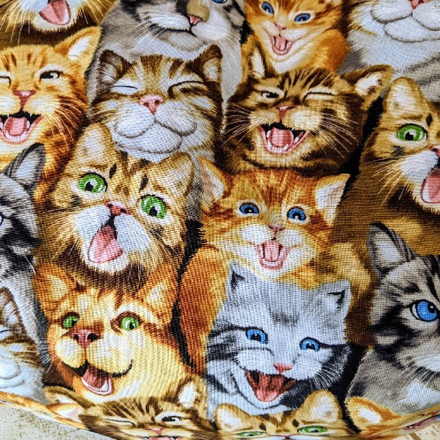 大きいエコバッグ♡笑う猫♡にゃんこ柄 ハンドメイドのファッション小物(バッグ)の商品写真