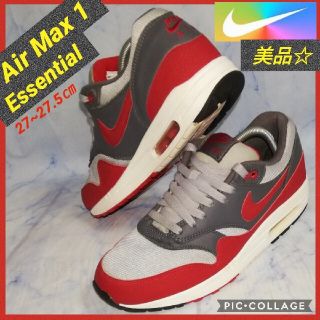 ナイキ(NIKE)のナイキ AIRMAX1 エッセンシャル グレーレッド【★美品★セール！】(スニーカー)