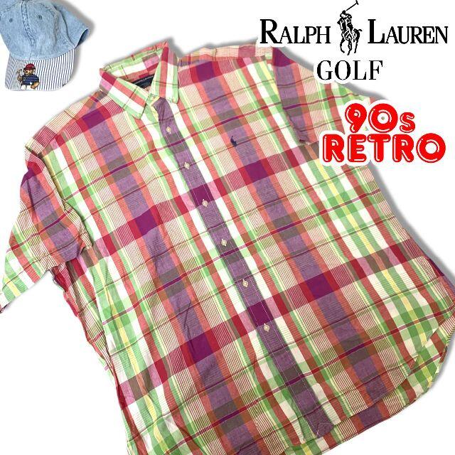 POLO RALPH LAUREN(ポロラルフローレン)の90s ラルフローレン ゴルフ マドラスチェック ボタンダウン 半袖シャツ XL メンズのトップス(シャツ)の商品写真