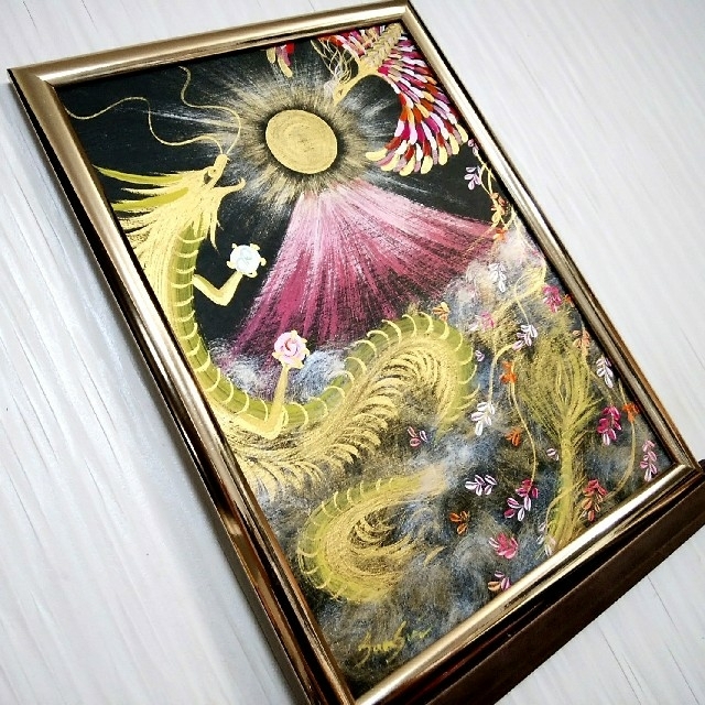 額付風水最強神絵画*来光金雲海赤富士~龍神と鳳凰~陰陽 金運 額付風水最強神絵画*来光金雲海赤富士~龍神と鳳凰~陰陽 金運