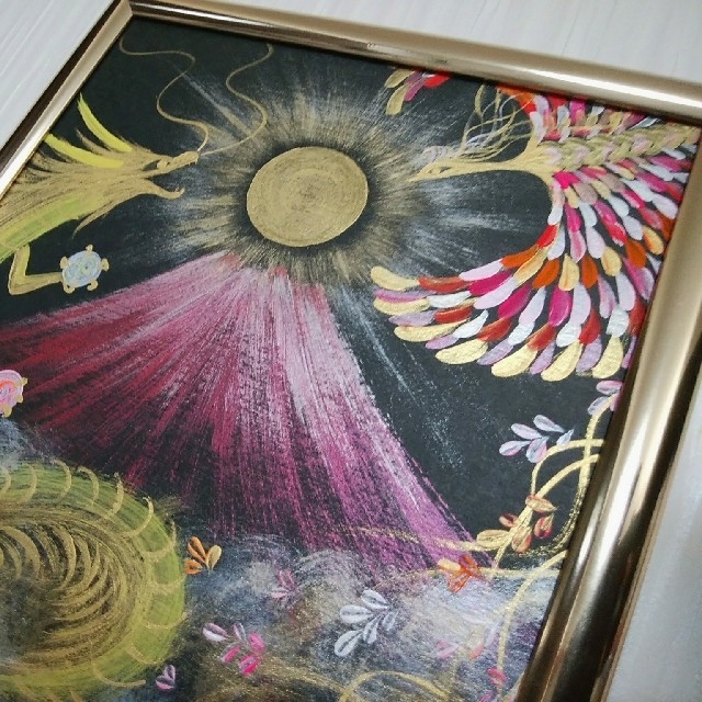 額付風水最強神絵画*来光金雲海赤富士~龍神と鳳凰~陰陽 金運 額付風水最強神絵画*来光金雲海赤富士~龍神と鳳凰~陰陽 金運