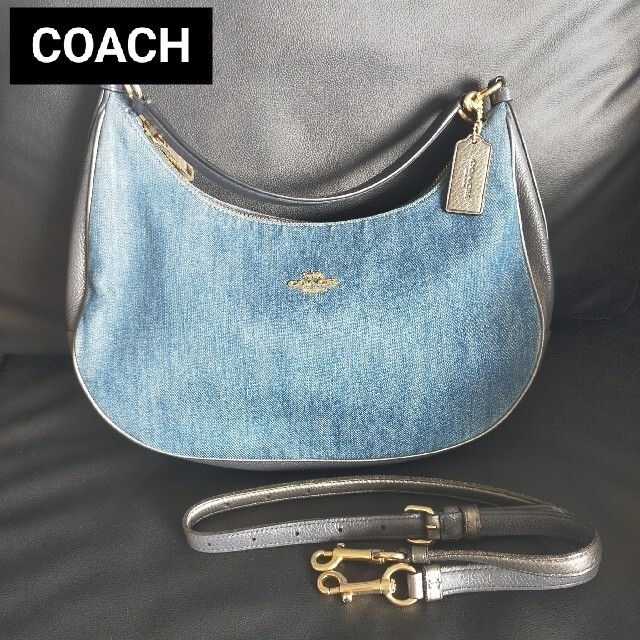 【美品】COACH コーチ レア ハンドバッグ デニ厶 2WAY 三日月取り外し可能長さ調節可能