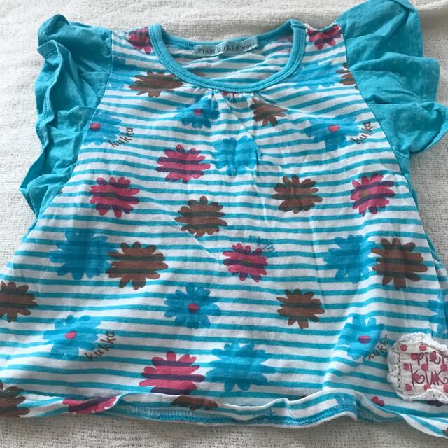 ボーダー　花　水色　キッズ　Tシャツ キッズ/ベビー/マタニティのキッズ服女の子用(90cm~)(Tシャツ/カットソー)の商品写真