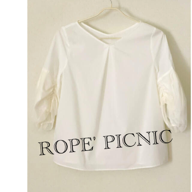 Rope' Picnic(ロペピクニック)のロペピクニック ブラウス   5分袖 白ホワイト レディースのトップス(シャツ/ブラウス(半袖/袖なし))の商品写真