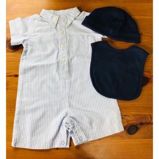 ラルフローレン(Ralph Lauren)の美品★ラルフローレン  ロンパース＋スタイ＋帽子セット(ロンパース)