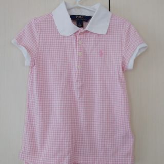 ラルフローレン(Ralph Lauren)のラルフローレン ポロ ポロシャツ シャツ 半袖 女の子 パフ ピンク ギンガム(Tシャツ/カットソー)