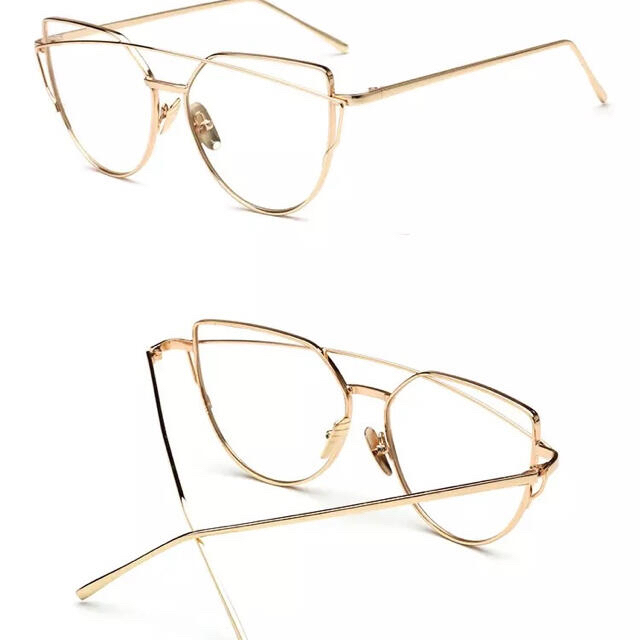 個性的メガネ眼鏡めがねサングラス金キャットアイ猫メガネブルーライト ゴールド レディースのファッション小物(サングラス/メガネ)の商品写真
