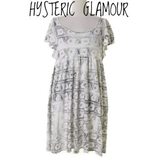 ヒステリックグラマー(HYSTERIC GLAMOUR)のヒステリックグラマー【美品】girl✖️紙幣 総柄 コットン 膝丈 ワンピース(ひざ丈ワンピース)