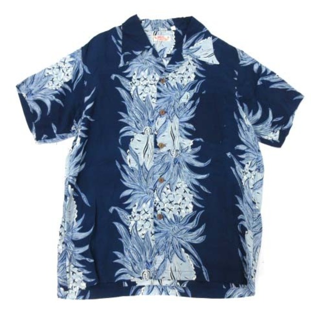 サンサーフ アロハシャツ シャツ 半袖 オープンカラー ヴィンテージ M 青