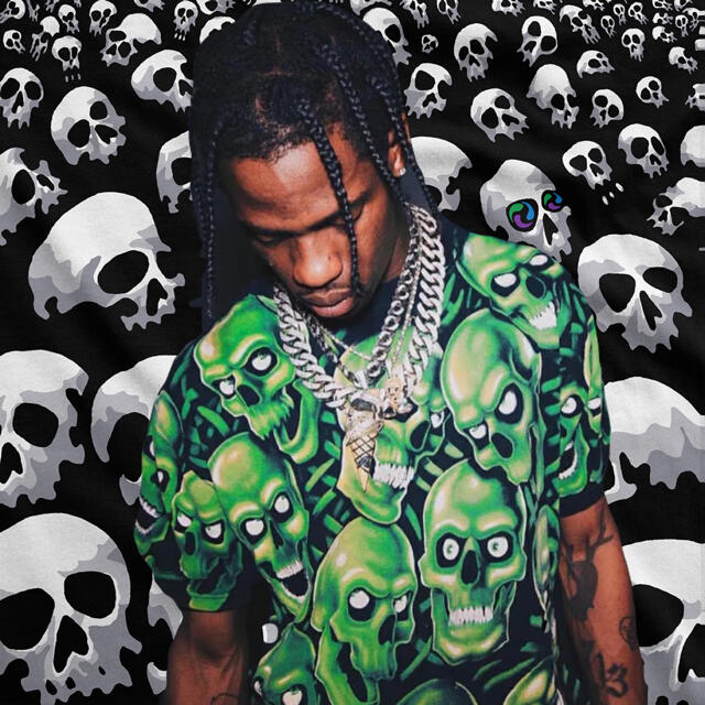 TRAVIS SCOTT着用！liquid blue scull Tシャツ