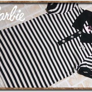 バービー(Barbie)のバービー　ラインストーン付きボーダーカットポロシャツ　白×黒(ポロシャツ)