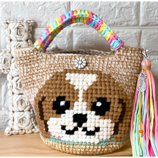 ハンドメイド ニットバック マルシェ バック カゴバック 麻紐バック ダックス