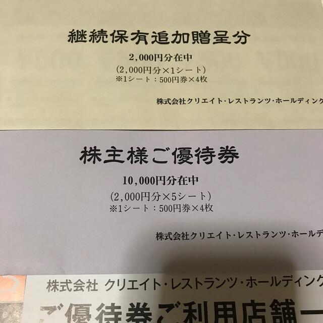 クリエイト・レストランツ株主優待券 　12000円分