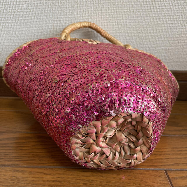 【新品・日本未入荷】モロッコ製 スパンコール付きカゴバッグ(ピンク)