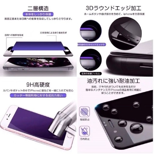 ブルーライトカット ガラスフィルム フィルムガラス iPhone スマホ/家電/カメラのスマホアクセサリー(保護フィルム)の商品写真