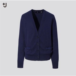 ユニクロ(UNIQLO)のUNIQLO +J シルクコットンVネックカーディガン M ネイビー(カーディガン)