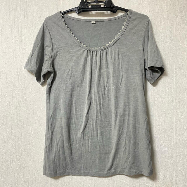 （569）胸元レース シンプル 無地 グレー 半袖 Tシャツ Lサイズ メンズのトップス(Tシャツ/カットソー(半袖/袖なし))の商品写真