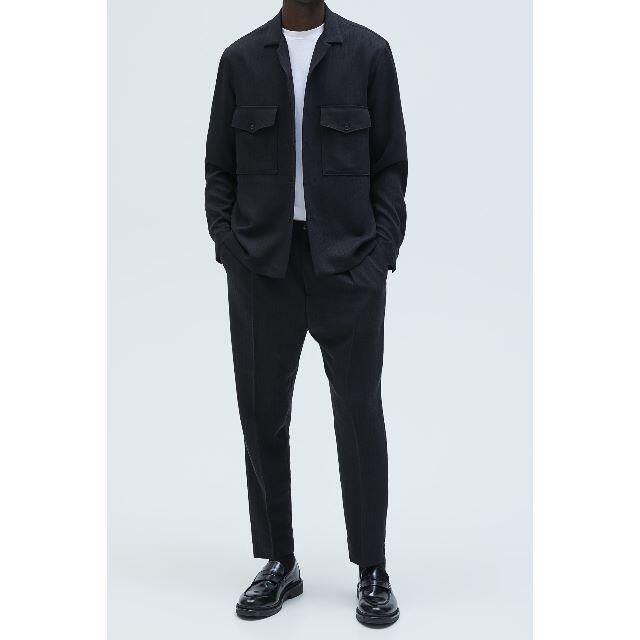 ZARA MAN ストライプ織柄 ポケット付テクスチャー素材 シャツジャケットL