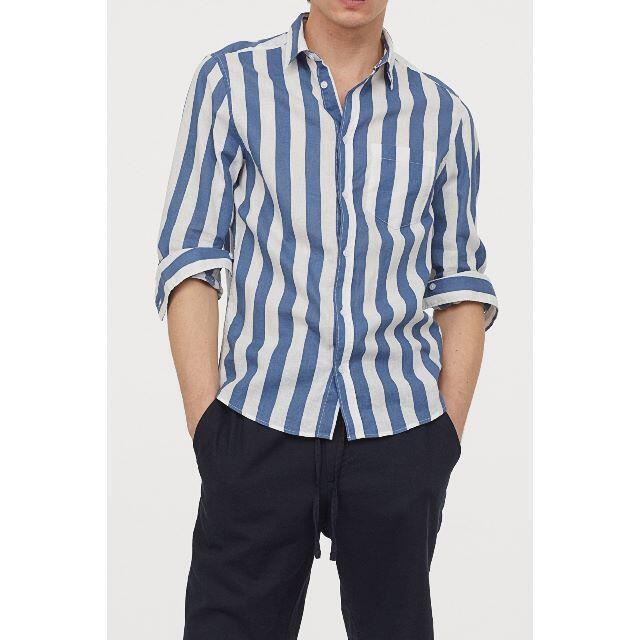 H&M - H&M スリムフィット ストライプ柄 リネンブレンドシャツ