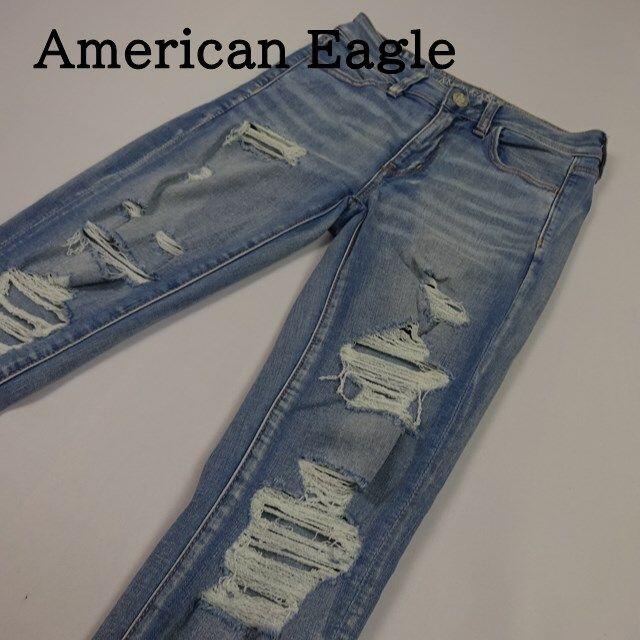 American Eagle(アメリカンイーグル)のアメリカンイーグル　ダメージ加工ハイライズジェギング　US2　ウエスト約63ｃｍ レディースのパンツ(デニム/ジーンズ)の商品写真