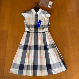 美品　山陽商会ブルーレベル　クレストブリッジチェック　ウエストベルトワンピース