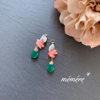 アガット(agete)の14kgf♡azurite&coral&AAAgreen onyx charm(ピアス)