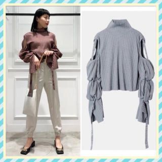 アイレネ ルシェルブルー Rib Cold Shoulder TOPS-mwasaving.com