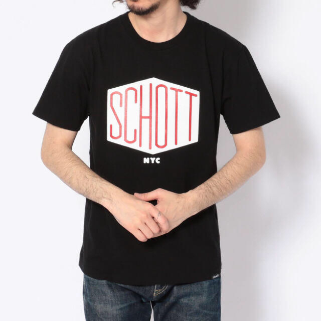 schott(ショット)の★新品★Schott ヘキサゴン ロゴTシャツ ブラック/S メンズのトップス(Tシャツ/カットソー(半袖/袖なし))の商品写真