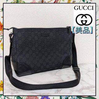 グッチ(Gucci)の【美品】GUCCI グッチ ショルダーバッグ GGキャンバス ブラック(ショルダーバッグ)