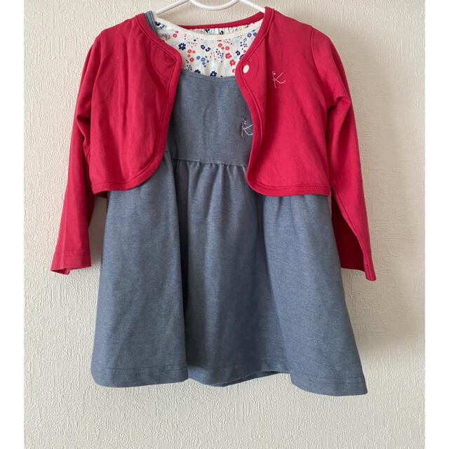 【未使用】オンワード　組曲　子供服　セットアップ　ワンピース キッズ/ベビー/マタニティのキッズ服女の子用(90cm~)(ワンピース)の商品写真