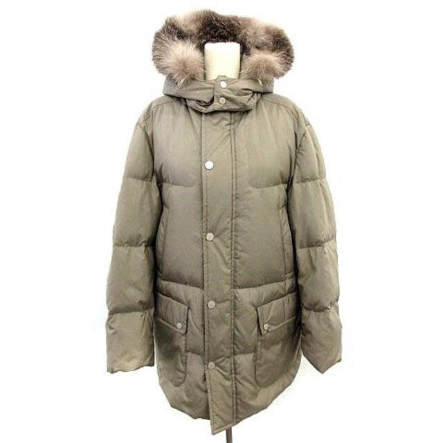 バーバリー BURBERRY ダウンコート ロング フード ファー L グレー