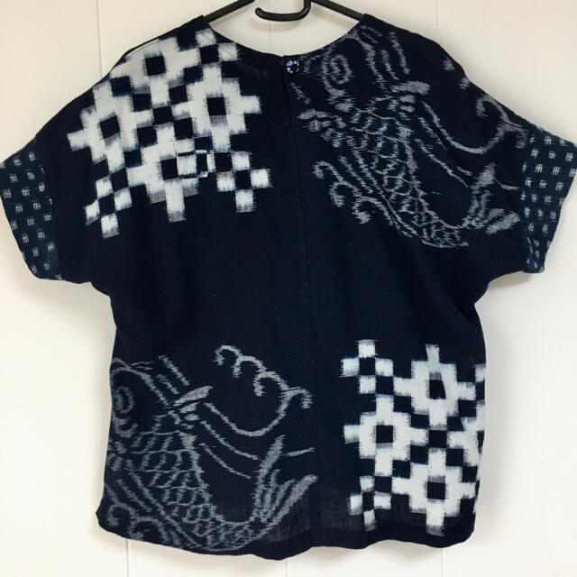 着物リメイク●藍染 古布 鯉の絵絣 雪ん子●半袖 セットアップ●ハンドメイド