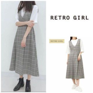 レトロガール(RETRO GIRL)の【レトロガール】Vネックジャンパースカート☆グレー系☆チェック(ロングワンピース/マキシワンピース)