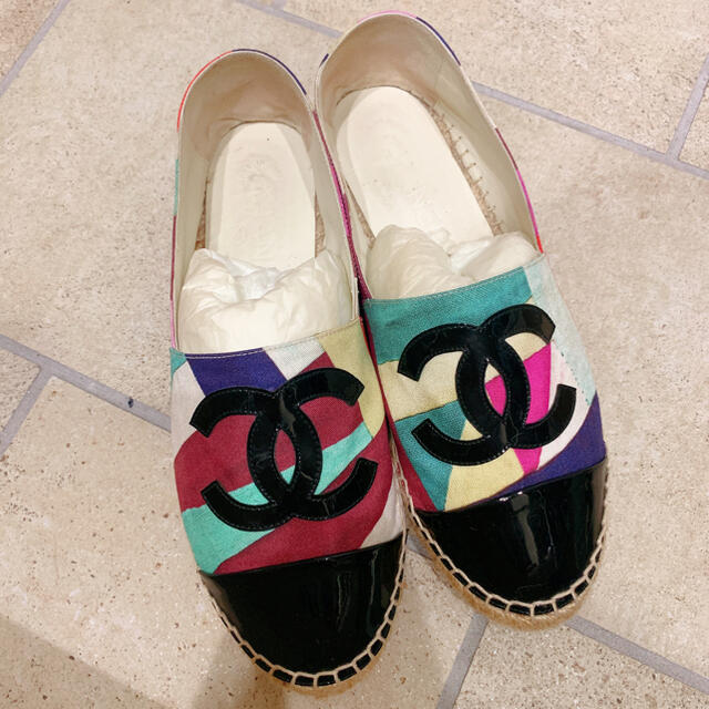 CHANELシャネル フラットシューズ エスパドリーユマルチカラー37/23.5