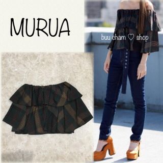 ムルーア(MURUA)のMURUA♡ティアードラッフルオフショルトップス チェック柄(シャツ/ブラウス(半袖/袖なし))