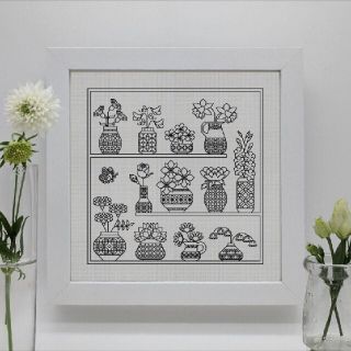 ブラックワーク刺繍図案「HappyBirthdayFlower」