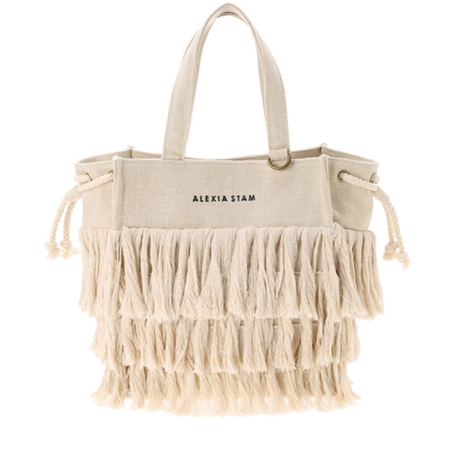 Square Fringe Medium Tote Bag Beige