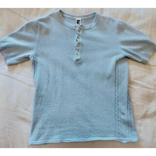 STRASBURGO Italy ヘンリーネック シェルボタン 水色(Tシャツ/カットソー(半袖/袖なし))