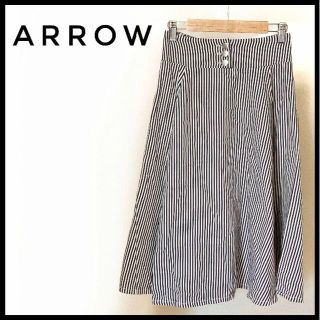 アロー(ARROW)の【最終値下げ中♪】ARROW フレアスカート　ストライプ　ミモレ丈　アロー　(ひざ丈スカート)