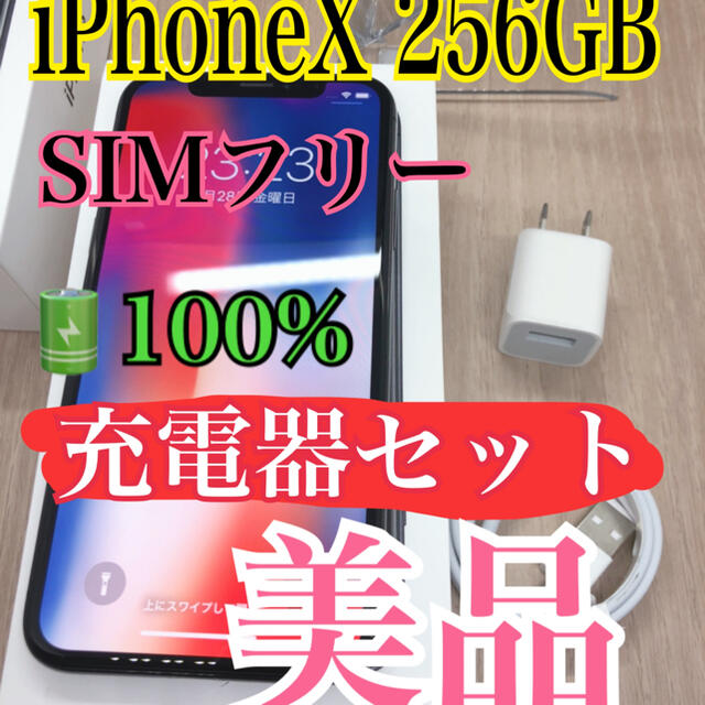 【美品】【B】iPhone x 本体　256 gb SIMフリー　100%