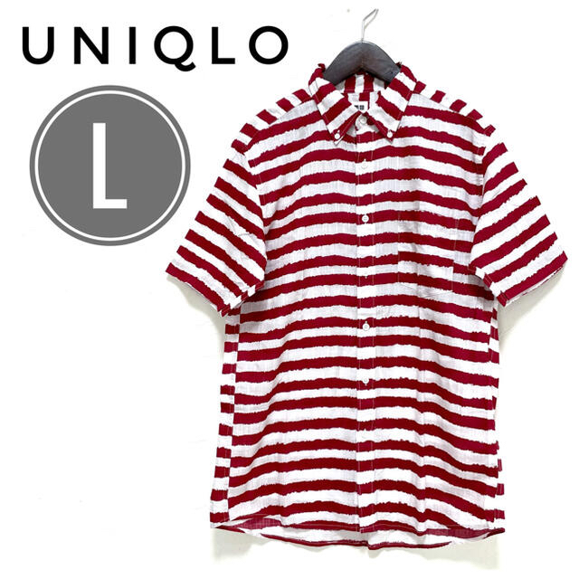 UNIQLO(ユニクロ)のユニクロ メンズ デザイン ボーダー シャツ L 赤 メンズのトップス(シャツ)の商品写真