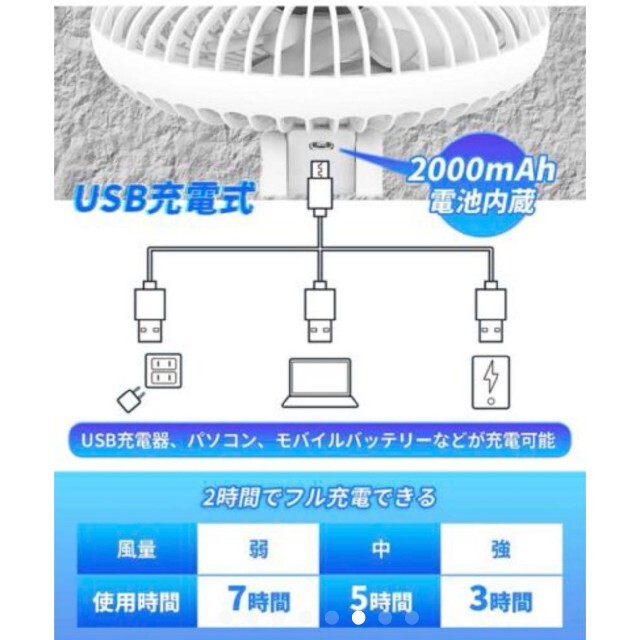 卓上扇風機 ミニ扇風機 サーキュレーター USB 卓上 充電式扇風機 静音 スマホ/家電/カメラの冷暖房/空調(扇風機)の商品写真