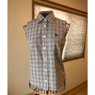 バーバリーブルーレーベル(BURBERRY BLUE LABEL)の美品本物バーバリーブルーレーベル上質コットンチェック柄ノースリーブシャツ♫(シャツ/ブラウス(半袖/袖なし))