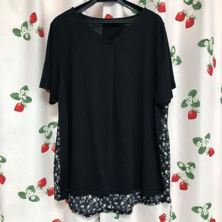 大きいサイズ　激安美品　花柄シフォンカットソー(カットソー(半袖/袖なし))