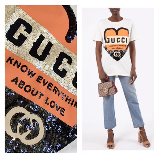 Gucci(グッチ)のGUCCI  2020ss 未使用　ロゴ　スパンコール　Tシャツ　 レディースのトップス(Tシャツ(半袖/袖なし))の商品写真